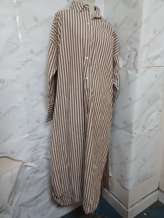 SAHRA MAXI STRIPE SHIRT DRESS IN BROWN/WHITE - SIZE 16