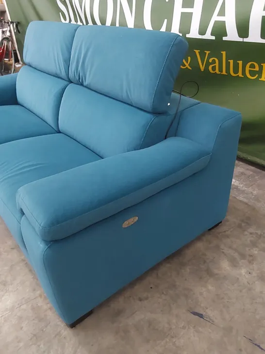 QUALITY DESIGNER ITALIAN MADE RICCARDO 3-SEATER 2-ELECTRIC MECHANISM RECLINER SOFA UPHOLSTERED IN BLUE FABRIC