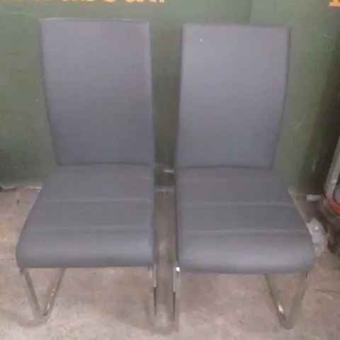 X2 PERTH GREY LEATHER DINING CHAIR CHROME LEG