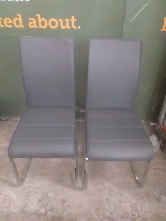 X2 PERTH GREY LEATHER DINING CHAIR CHROME LEG