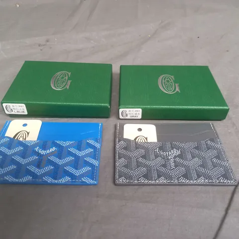 GOYARD PARIS X2 LEATHER CARD WALLETS IN GREEN AND BLUE