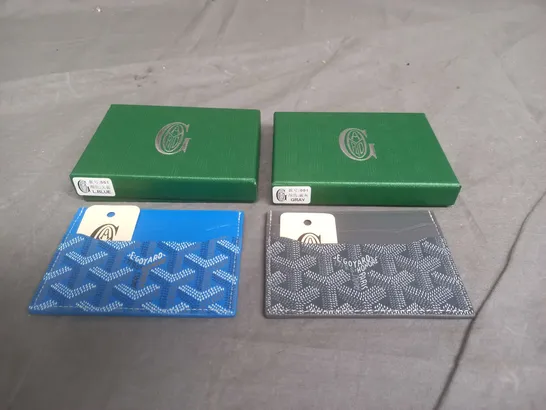 GOYARD PARIS X2 LEATHER CARD WALLETS IN GREEN AND BLUE