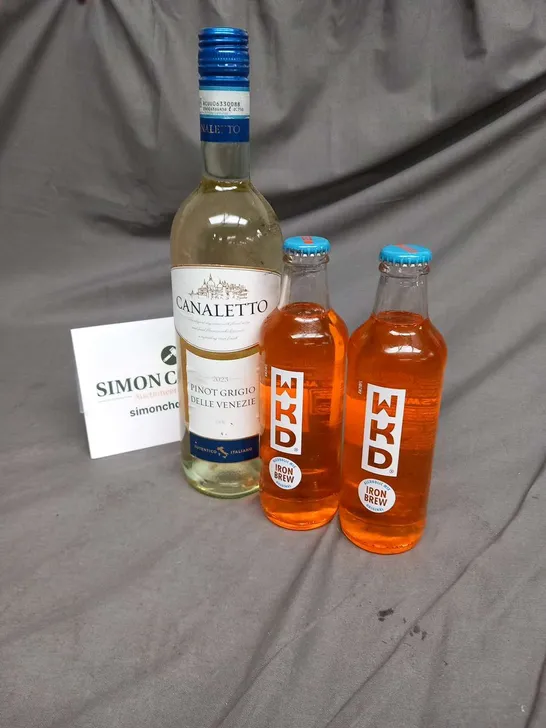 TWO BOTTLES OF WKD IRON BREW 275ML AND ONE BOTTLE OF CANALETTO PINOT GRIGIO DLLE VENEZIE 2023 75CL 12%