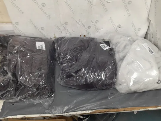 BOX OF APPROXIMATELY 10 ASSORTED BAGGED PIECES OF CLOTHING IN VARIOUS STYLES, SIZES, AND BRANDS 