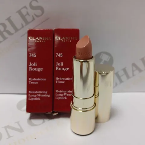 LOT OF 2 CLARINS JOLI ROUGE HYDRATION AND WEAR LIPSTICKS - #745 PINK PRALINE