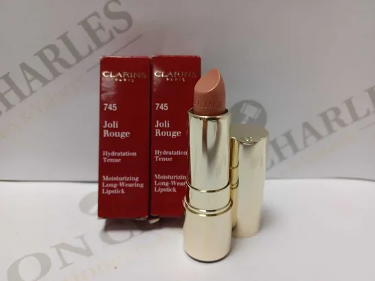 LOT OF 2 CLARINS JOLI ROUGE HYDRATION AND WEAR LIPSTICKS - #745 PINK PRALINE