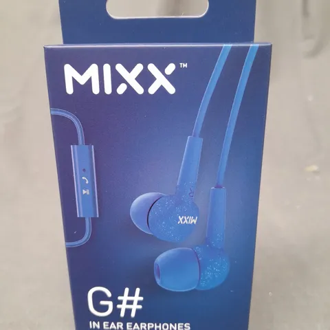 BOX OF APPROXIMATELY 50 MIXX G# IN EAR HEADPHONES IN BLUE