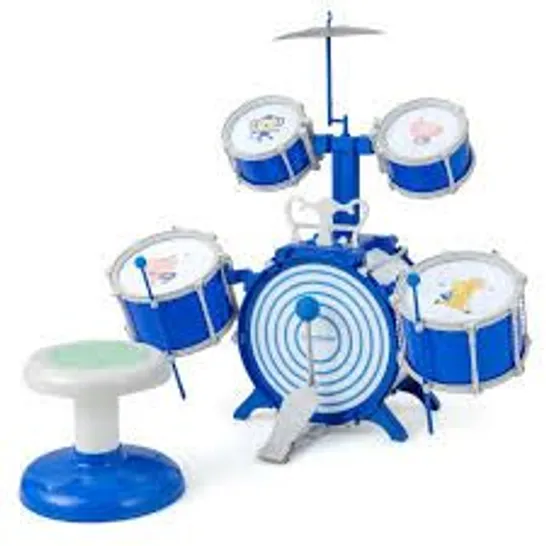 BOXED COSTWAY EDUCATIONAL PERCUSSION MUSICAL INSTRUMENT TOY WITH BASS DRUM AND FOOT PEDAL - BLUE (1 BOX)