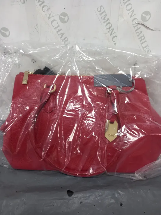 RUTH LANGSFORD RED FAUX LEATHER BAG 