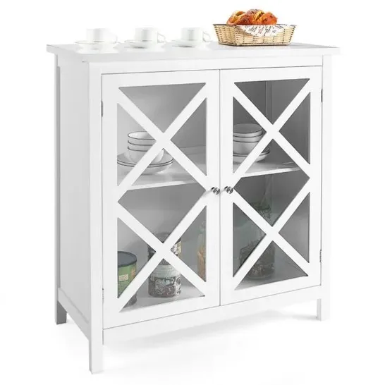 BOXED COSTWAY 2 DOORS KITCHEN CUPBOARD HOME DISPLAY CABINET STORAGE UNIT W/ ADJUSTABLE SHELVES - WHITE