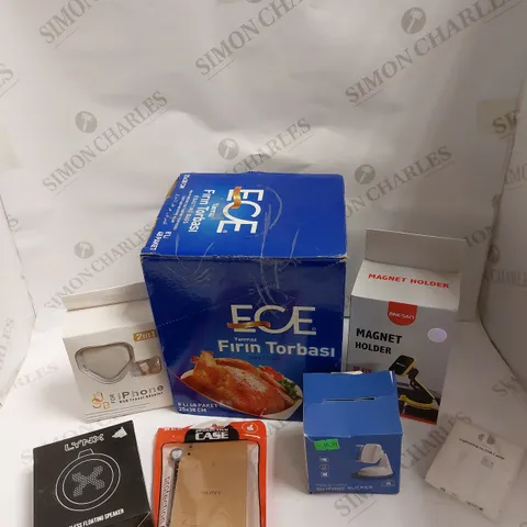 BOX OF APPROXIMATELY 20 ASSORTED HOUSEHOLD AND ELECTRICAL ITEMS TO INCLUDE PHONE CHARGERS, LED LIGHT, WIRELESS SPEAKER ETC