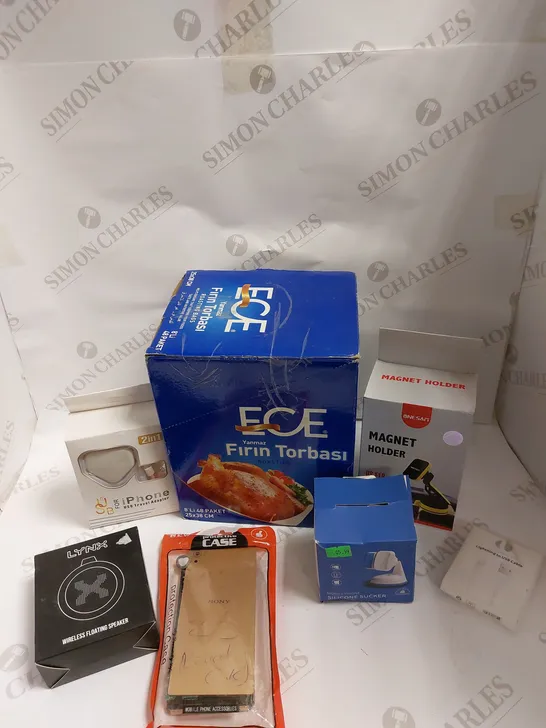 BOX OF APPROXIMATELY 20 ASSORTED HOUSEHOLD AND ELECTRICAL ITEMS TO INCLUDE PHONE CHARGERS, LED LIGHT, WIRELESS SPEAKER ETC