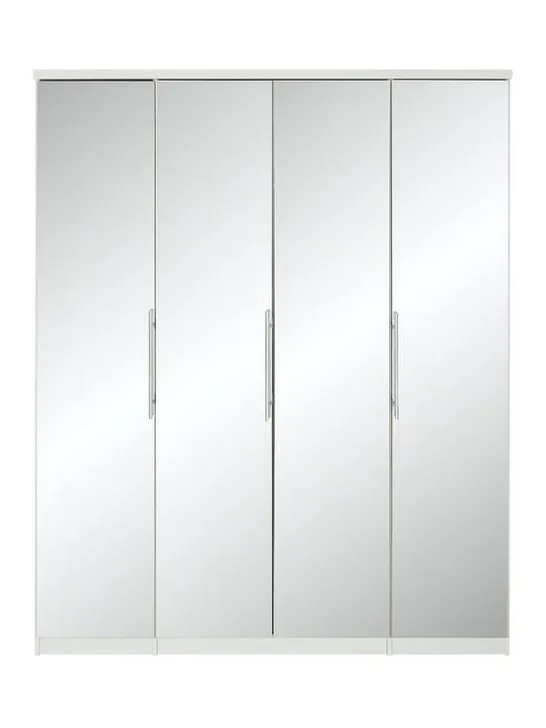 BOXED GRADE 1 PRAGUE MIRRORED 4-DOOR WARDROBE (4 BOXES)