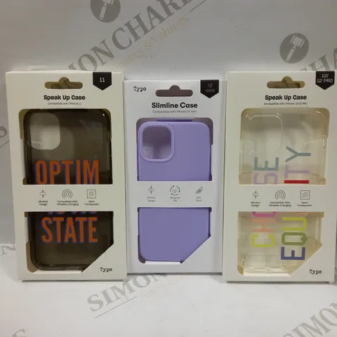 BOX OF APPROXIMATELY 52 TYPO PHONES CASES ('SLIMLINE CASE' & 'SPEAK UP CASE') FOR IPHONE 11, 12 MINI, 12/12PRO IN VARYING COLOURS