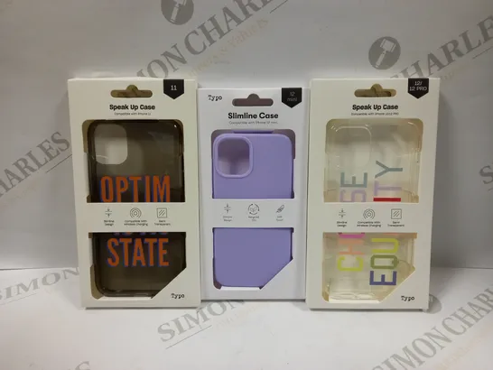 BOX OF APPROXIMATELY 52 TYPO PHONES CASES ('SLIMLINE CASE' & 'SPEAK UP CASE') FOR IPHONE 11, 12 MINI, 12/12PRO IN VARYING COLOURS