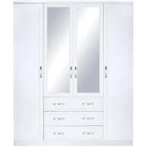 DESIGNER BOXED CAMBERLEY WHITE 5 DOOR 3 DRAWER MIRRORED WARDROBE (3 BOXES)