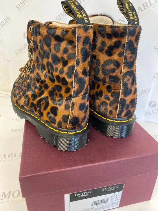 BOXED PAIR OF DR MARTENS BARTON LEOPARD BOOTS SIZE 8