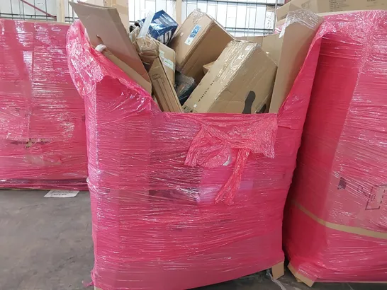 PALLET OF ASSORTED CONSUMER GOODS AND FURNITURE PRODUCTS TO INCLUDE; PC CASE, PREMIUM AIR BED, PORTABLE ICE MAKER, RETRACTABLE SAFETY GATE, BOOSTER CUSHION ECT.