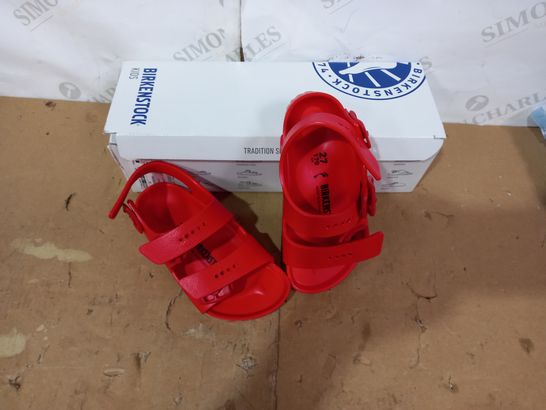 BOXED PAIR OF BIRKENSTOCK RED SANDALS SIZE C9