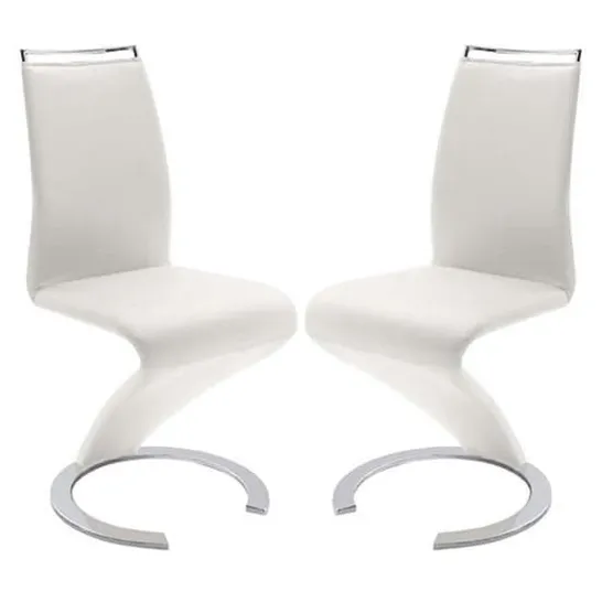 BOXED SET OF 2 SUMMER Z FAUX LEATHER DINING CHAIRS IN WHITE WITH CHROME FEET (1 BOX)