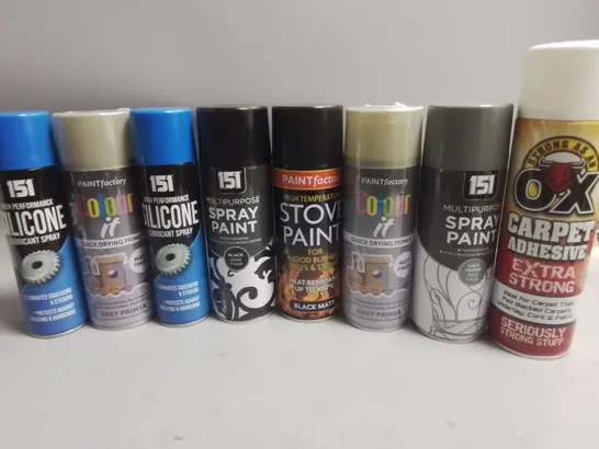 LARGE QUANTITY OF ASSORTED AEROSOLS TO INCLUDE VARIOUS SPRAY PAINTS, FLEA KILLER AND SOUDAL SOUDA BOND