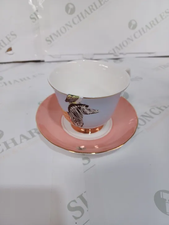 YVONNE ELLEN TEA TIME TEA CUP & SAUCER, NEW ZEBRA - COLLECTION ONLY