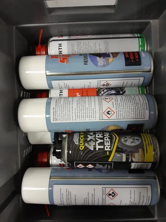 APPROXIMATELY 15 ASSORTED AEROSOLS TO INCLUDE ODIF TEMPORARY ADHESIVE, HOME & GARDEN WATERPROOF SPRAY, 4X4 TYRE REPAIR ETC - COLLECTION ONLY 