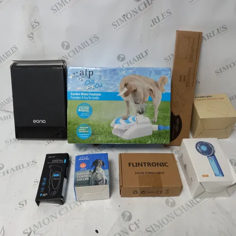 BOX OF APPROX. 8 ASSORTED ITEMS TO INCLUDE SMART BEANIE HAT, MINI HANDHELD FAN, BARK CONTROL COLLAR, ETC. 