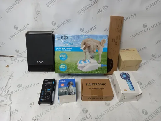 BOX OF APPROX. 8 ASSORTED ITEMS TO INCLUDE SMART BEANIE HAT, MINI HANDHELD FAN, BARK CONTROL COLLAR, ETC. 