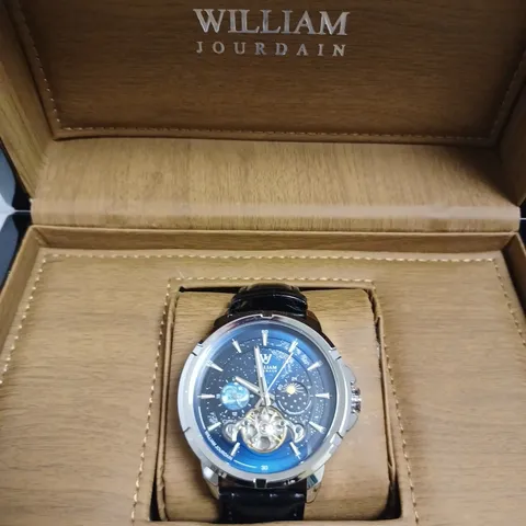 WILLIAM JOURDAIN PART SKELETON AUTOMATIC BLACK LEATHER STRAP WATCH