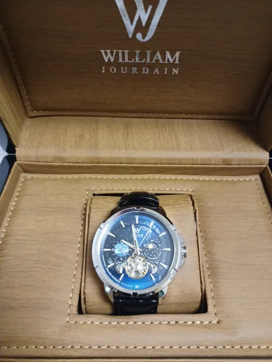 WILLIAM JOURDAIN PART SKELETON AUTOMATIC BLACK LEATHER STRAP WATCH