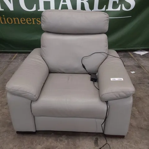 QUALITY ITALIAN DESIGNER RIALTO POWER RECLINING EASY CHAIR GREY LEATHER 