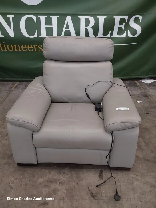 QUALITY ITALIAN DESIGNER RIALTO POWER RECLINING EASY CHAIR GREY LEATHER 