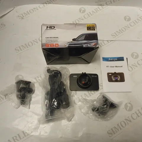 BOXED PATHINGLEK A7 HD CAR RECORDER WITH MOUNT, POWER ADAPTOR. USB CABLE AND USER MANUAL