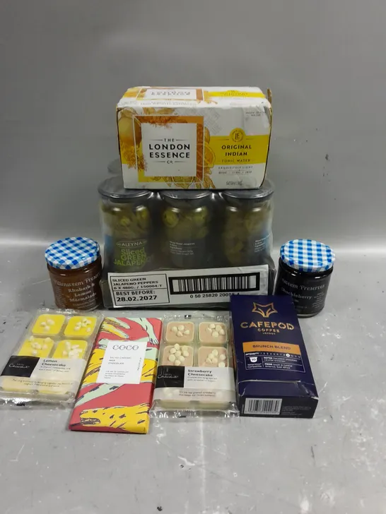 APPROXIMATELY 15 ASSORTED FOOD/DRINK PRODUCTS TO INCLUDE CAFEPOD COFFEE, JAM, HOTEL CHOCOLAT CHOCOLATES ETC   