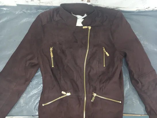 DANNII MINOGUE FAUX BIKER JACKET IN CHOCOLATE SIZE 10