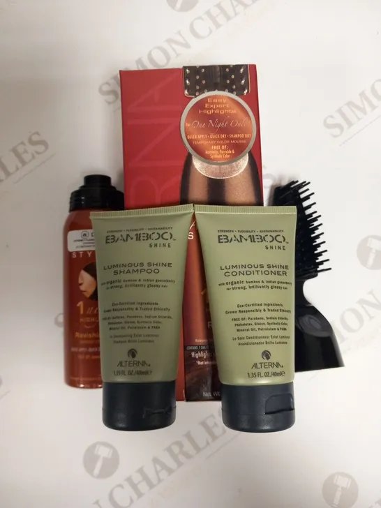 6 BOXED ALTERNA STYLIST 1 NIGHT HIGHLIGHT KITS RAVISHING RED TO INCLUDE; 1 CAN OF COLOUR MOUSSE, 1 REUSABLE BRUSH APPLICATOR AND BAMBOO LUMINOUS SINE SHAMPOO AND CONDITIONER