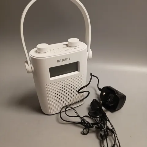 MAJORITY EVERSDEN WATER RESISTANT DAB+ RADIO BLUETOOTH ENABLED IN WHITE INCLUDES POWER ADAPTOR
