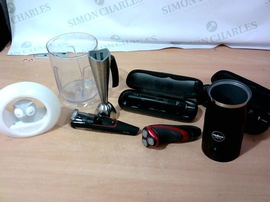 LOT OF APPROXIMATELY 16 ASSORTED HOUSEHOLD ELECTRICAL ITEMS, TO INCLUDE TOOTHBRUSHES, SLEEP NIGHTLIGHT, LAVAZZA MILK EASY ETC