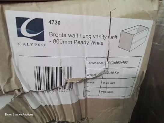 PALLET OF ASSORTED BOXED VANITY FITTINGS, INCLUDING, SPRUCE DRAWER FACIAS, BRENTA WALL HUNG VANITY UNIT 800mm, 200 OPEN TOP CARCASS, .EVENTO WALL HUNG COMPLIMENT UNIT.