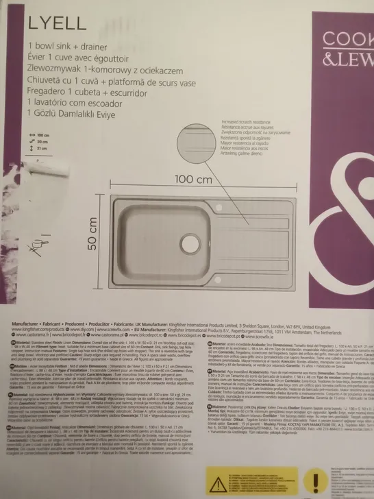 BOXED COOK & LEWIS LYELL 1 BOWL SINK + DRAINER - CHROME