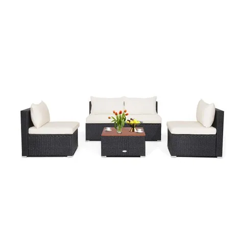 BOXED 5-PIECE OUTDOOR PATIO FURNITURE SET WITH SOLID ACACIA WOOD TABLETOP