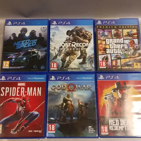 APPROXIMATELY 15 ASSORTED PS4 VIDEO GAMES TO INCLUDE SPIDERMAN, GTA 5, NEED FOR SPEED ETC 