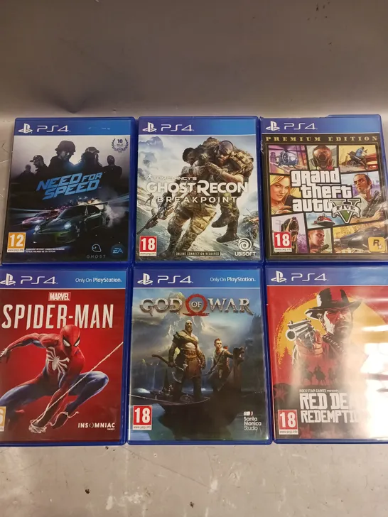 APPROXIMATELY 15 ASSORTED PS4 VIDEO GAMES TO INCLUDE SPIDERMAN, GTA 5, NEED FOR SPEED ETC 