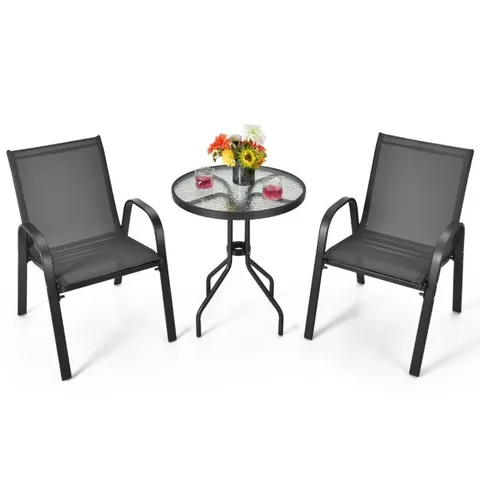 BOXED PATIO CONVERSATION SET 3 PIECE OUTDOOR BISTRO SET - BLACK 