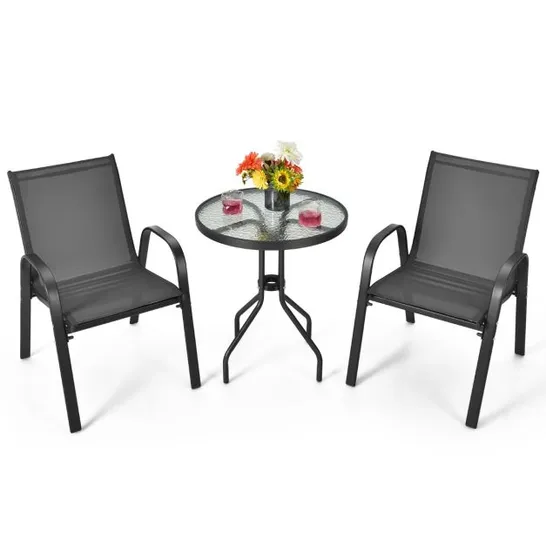 PATIO CONVERSATION SET 3 PIECE OUTDOOR BISTRO SET - BLACK 