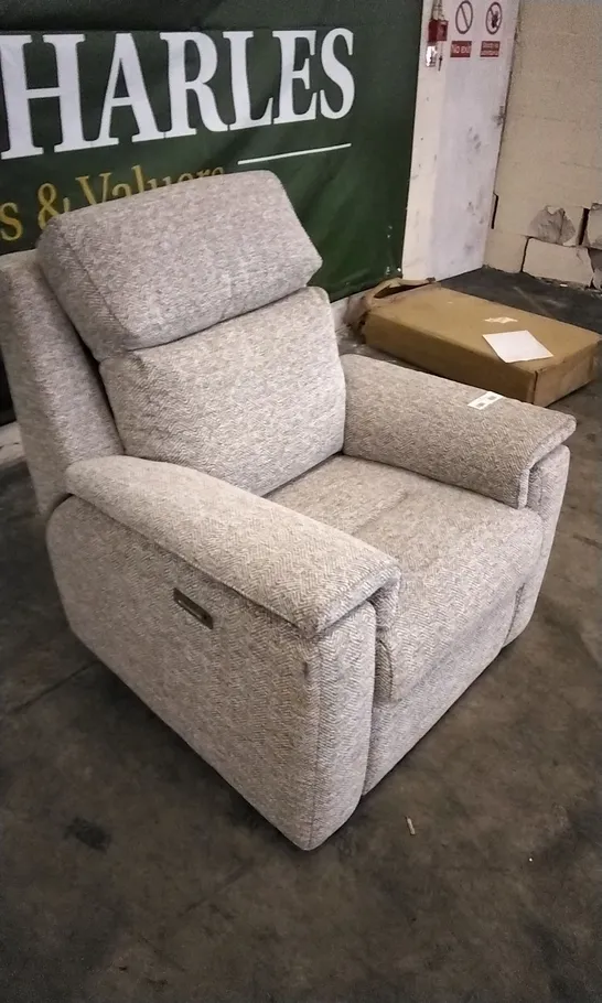 QUALITY BRITISH DESIGNED & MANUFACTURED G PLAN ELLIS POWER RECLINER ARMCHAIR LOWRY SAND FABRIC