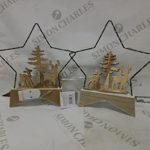 LOT OF 2 LIGHT UP WOODEN STAR SCENE DEC