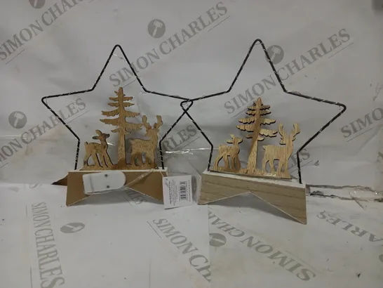 LOT OF 2 LIGHT UP WOODEN STAR SCENE DEC RRP £26