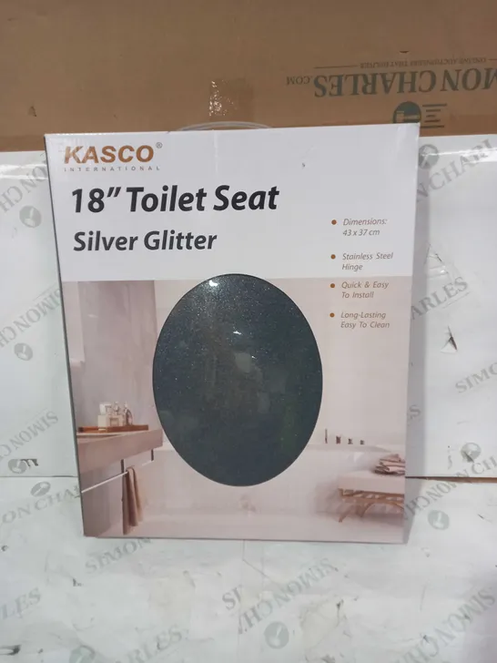 KASCO 18" TOILET SEAT IN SILVER W. GLITTER EFFECT